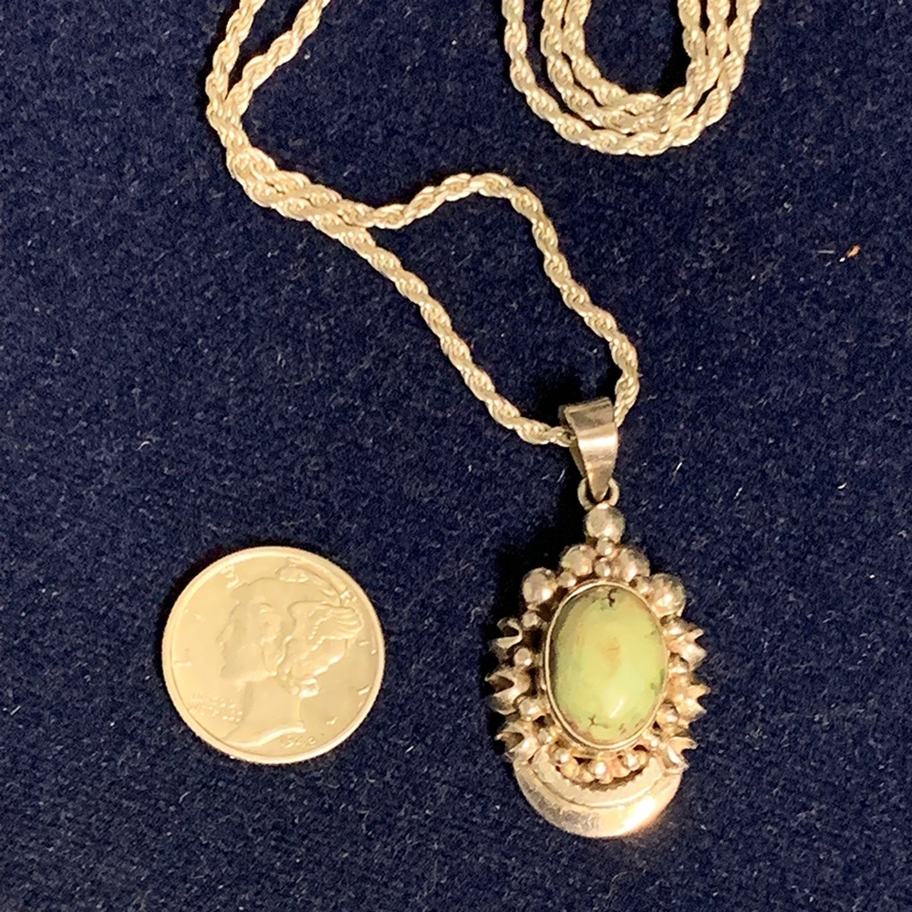Italy Sterling Silver Turquoise Pendant 16g + 27in Singapore Rope Necklace